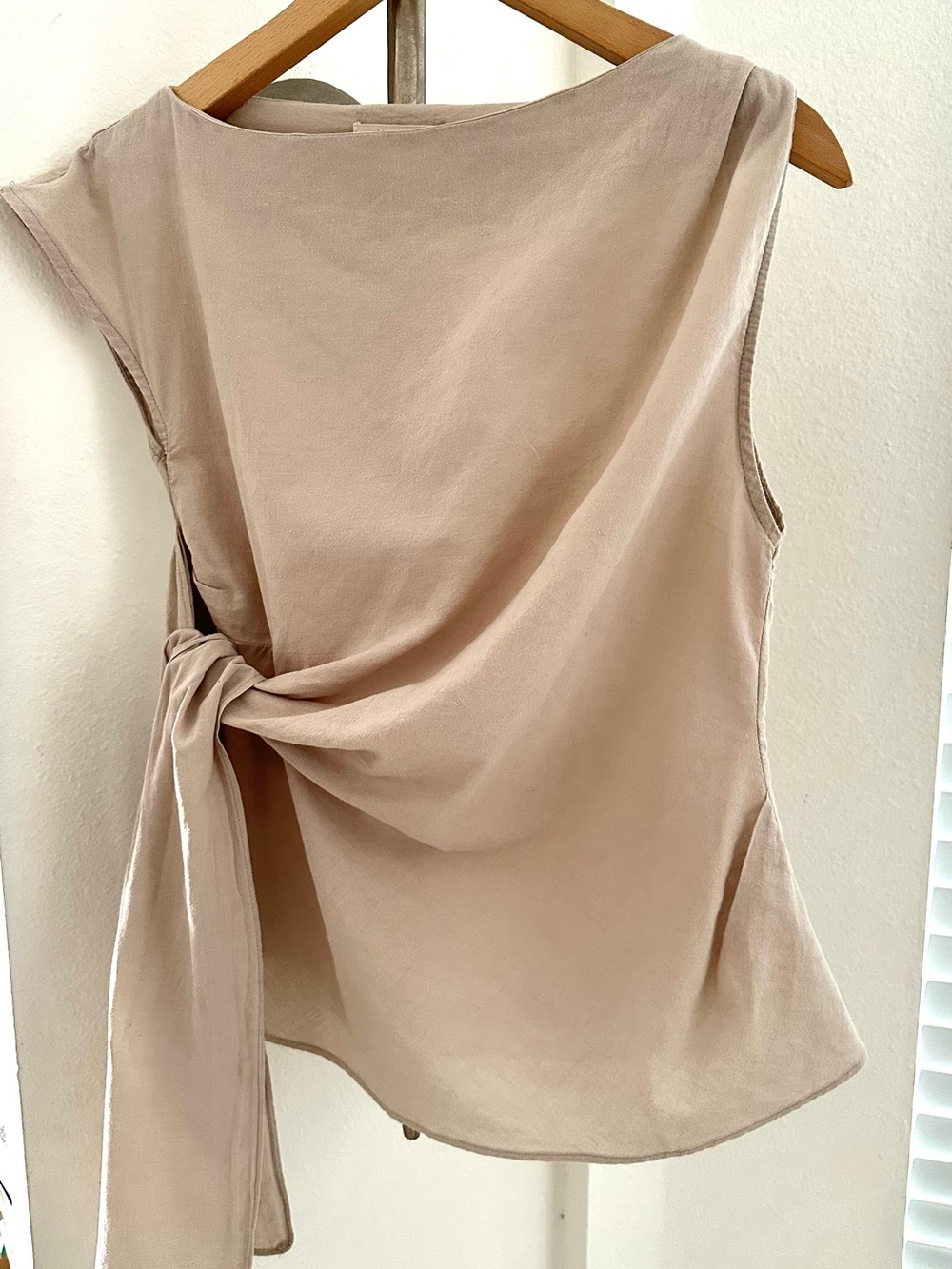 Linen Cotton  Ivory Side-Tie Sleeveless asymmetrical